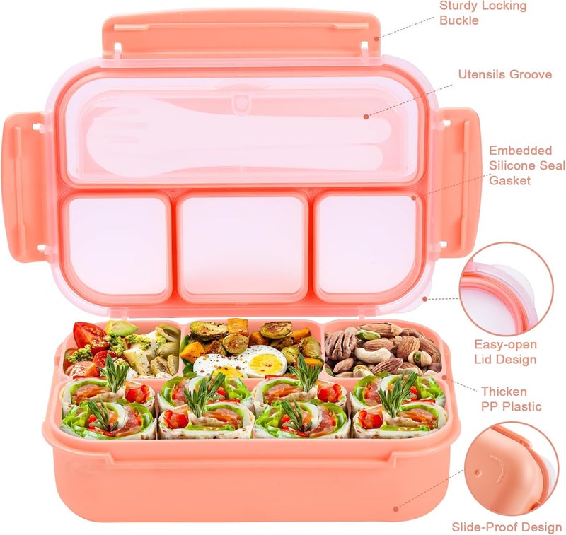shell and turtle Bento Box Adult Lunch Box, Lunch Containers for Kids Girls Boys with 4 Compartments, Lunchable Food Container with Utensils, Sauce Jar, Muffin Liners, 40 Oz/5 Cup, Microwave & Dishwasher Safe, Pink - Image 3